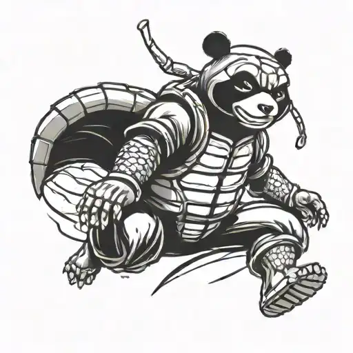 Ninja Panda Wearing Ninja Turtles Shell Doing Jump Kick