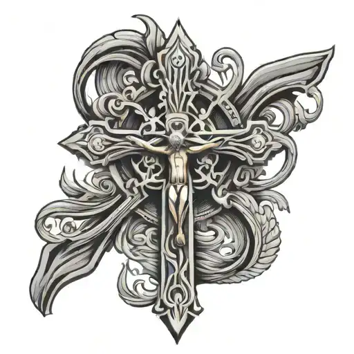 Crucifix Wooden Cross With Antlers And Fish Hook