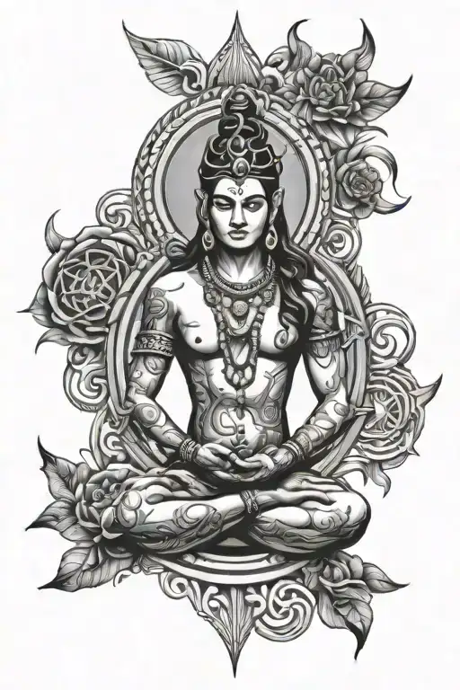 7 Chakra Symbol Surrounded Trident Shiva