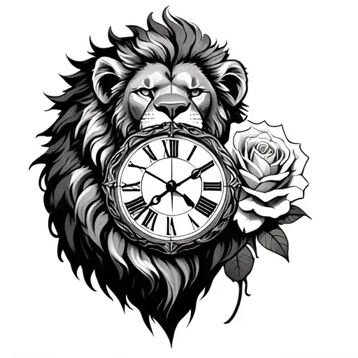 Lion And Clock And Rose Intertwined