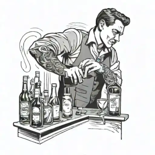 A Barkeeper Mixing Drinks While Dancing To The Beat Of A Music Player