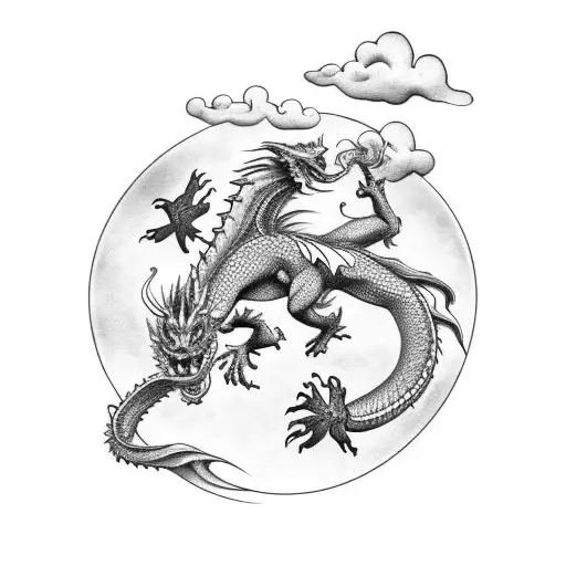 Dragon With Flowers And Clouds