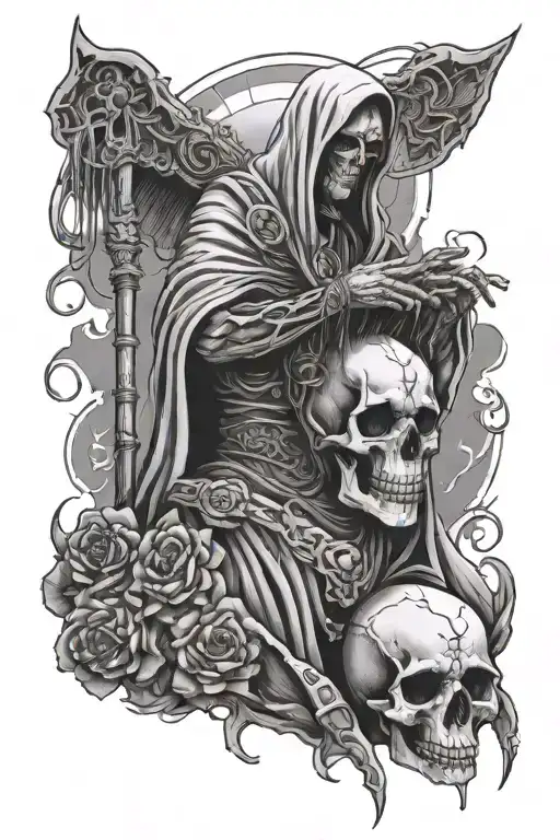 Santa Muerte With Mineshaft In The Background Black And White