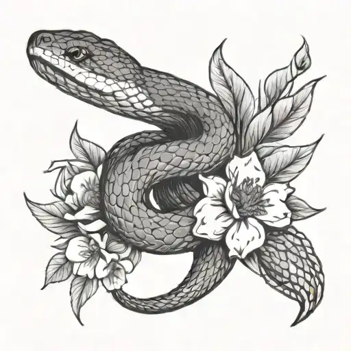 Snake And Petals Wrapped Around Hand