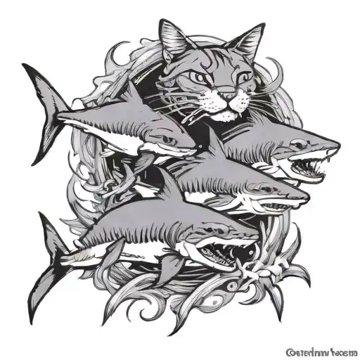 Cat With Sharks Chasing Each Other