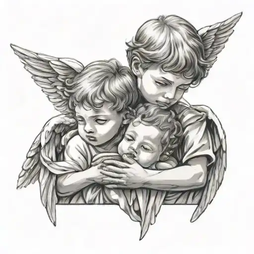 Boy Angel Holding Baby Brother