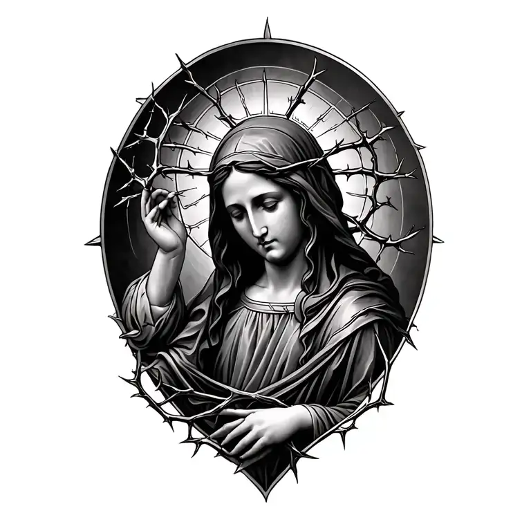 Portrait Of The Mother Of God With The Motif Of Thorns Entering The Shoulder