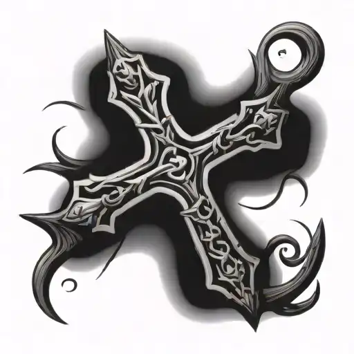 Wooden Cross With Antlers And Fish Hook