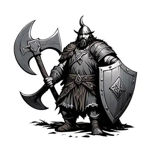 Viking Warrior Holding Axe And Shield