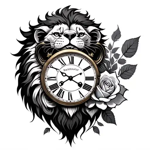 Lion And Clock And Rose Intertwined