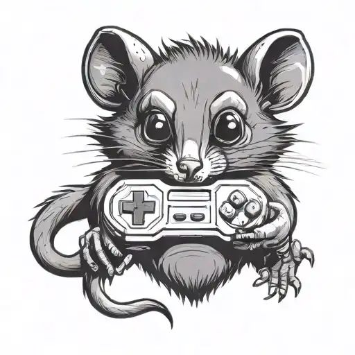 Cartoon Possum With Gaming Controller In Hands