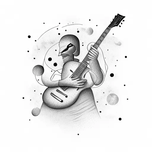 A Surrealistic Portrait Of A Musician Playing A Guitar On A Cosmic Background