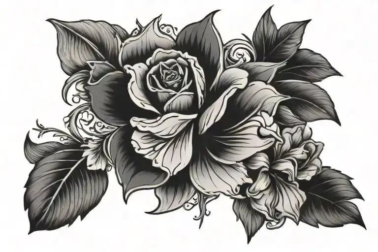 Floral Cover Up Name Tattoo Design