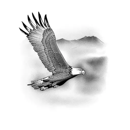 Traditional American Eagle Soaring Over Lake Tahoe