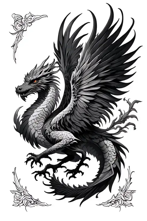 Dragon Phoenix Tattoo Design Combining Elements