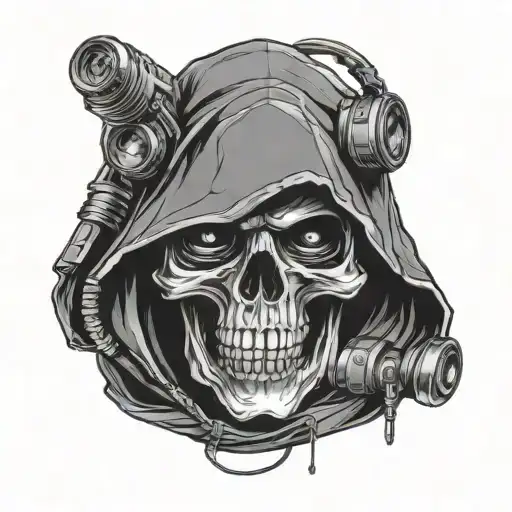 Skull With A Hood On And Military Nightvision Goggles