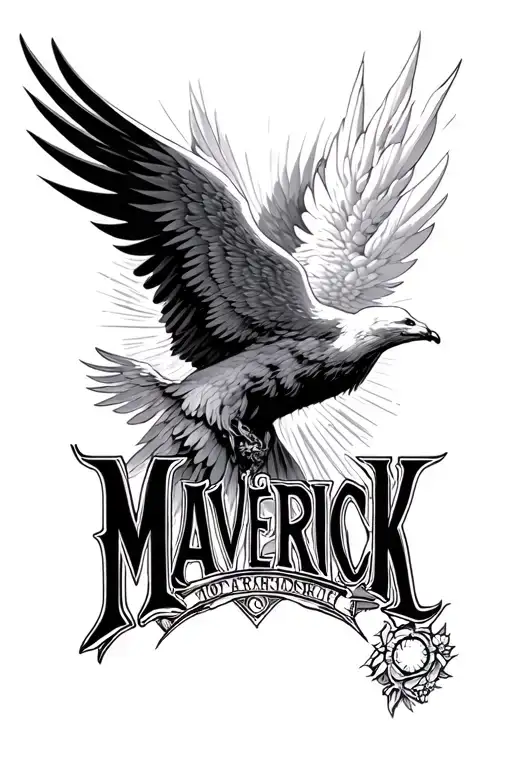 Maverick Name Written With Heaven Background Black And White