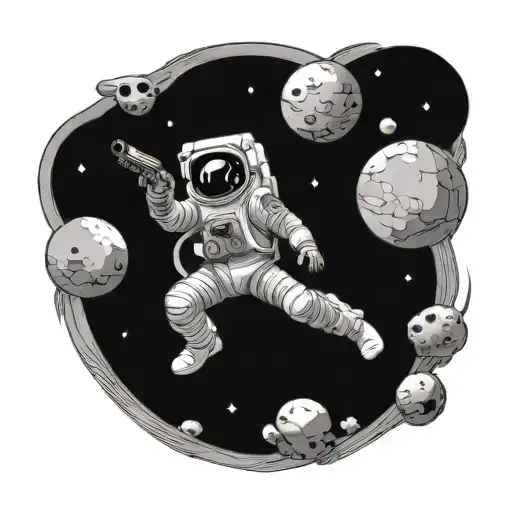 Astronaut In Space With Pistol Pointing On Him