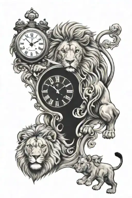Lion And Two Cubs And Clock Melting