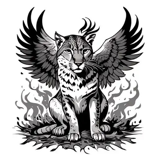 A Cougar Sitting Down With A Phoenix Rising From The Ashes