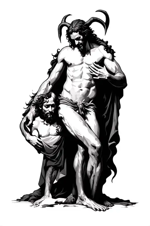 Satan Standing With His Foot On Jesus Neck Holding Him To The Ground