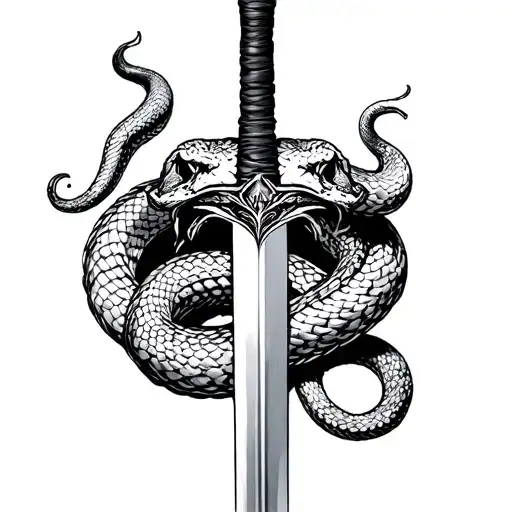 Snake Goin Around Your Arm Thats Also Around A Sword