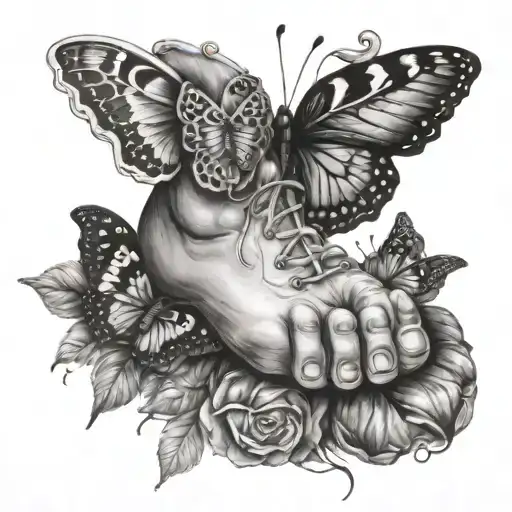 Baby Foot And Butterfly Resting