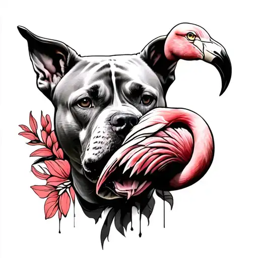 Dogo Argentino Face With Flamingo Wrapped Around