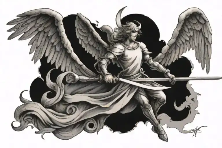 Angel Coming Down Driving A Sword Into The Ground