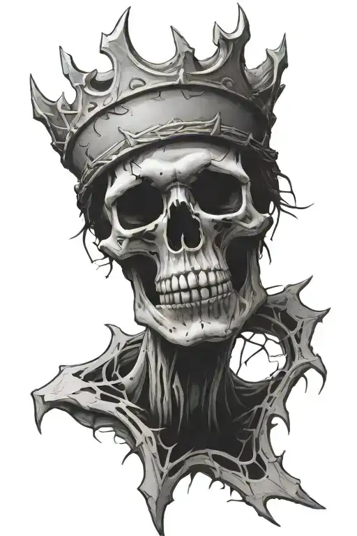 Broken Skull Wearing A Crown Of Thorns