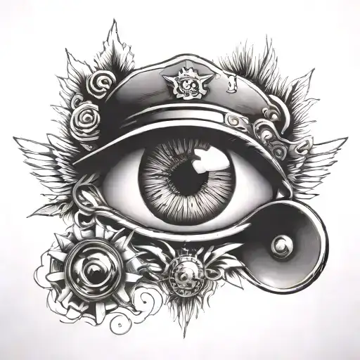 Police Tattoo Featuring Eye Looking