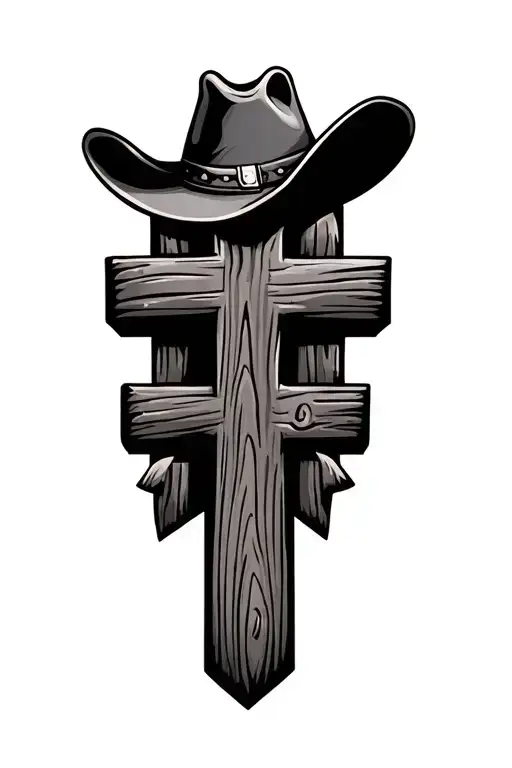 Simple Wooden Cross With A Cowboy Hat On Top