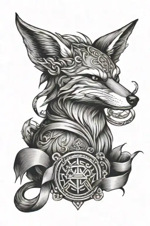 Fox Inside Japanese Talisman With Ribbon