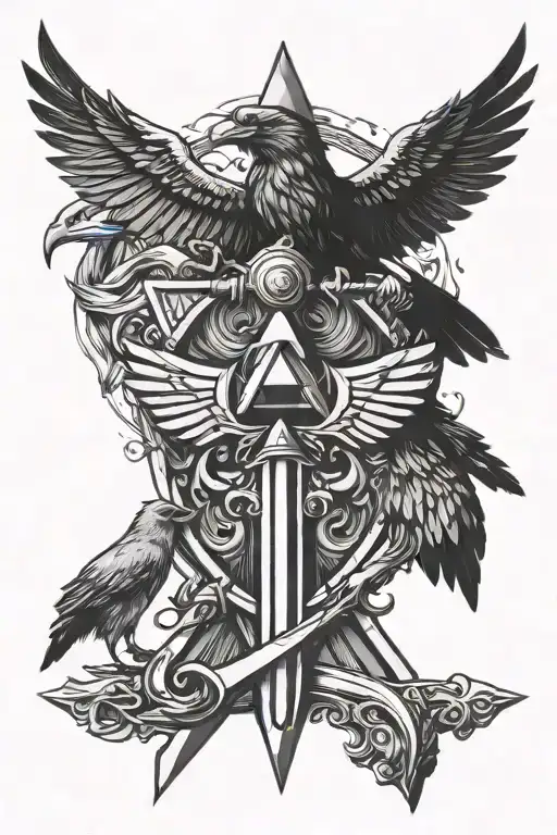 Triforce Royal Crest With A Master Sword And Ravens Dark For Cover Featuring