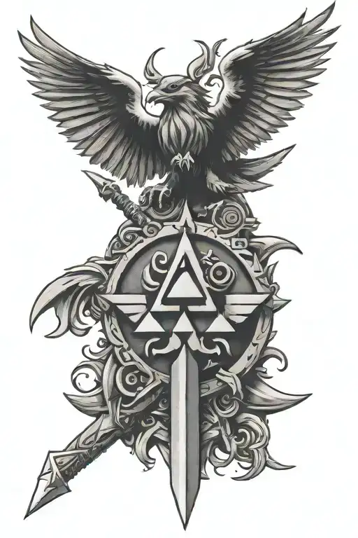 Zelda Triforce Royal Crest With Master Sword And Ravens