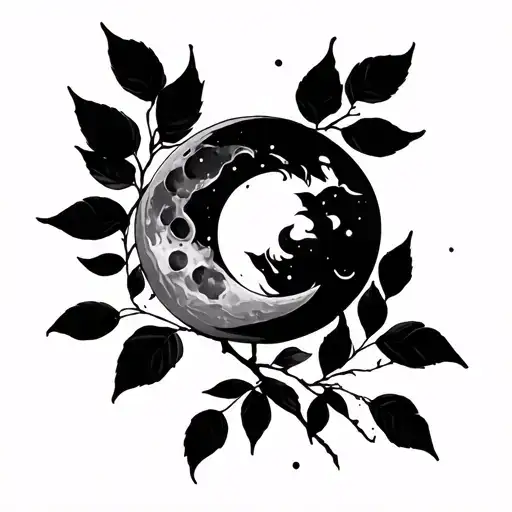 Minimalist Moon And Leaves Stem