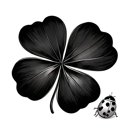 Four Leaf Clover With Ladybug Sitting On Top