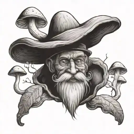 A Little Forest Old Man In A Mushroom-shaped Hat