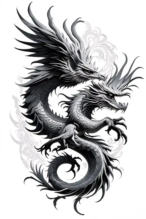 Dragon And Phoenix Tattoo Design Combining Elements