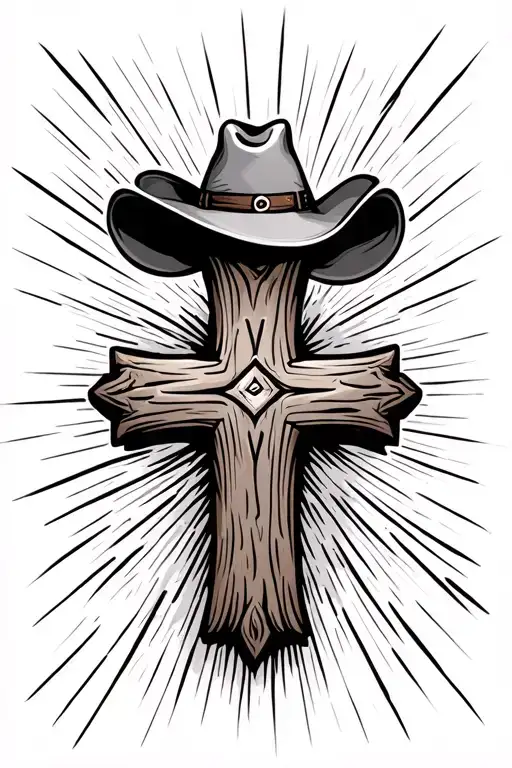 Simple Wooden Cross With A Cowboy Hat On Top