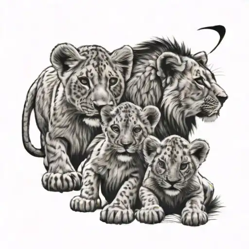 3 Lion Cubs Line Work