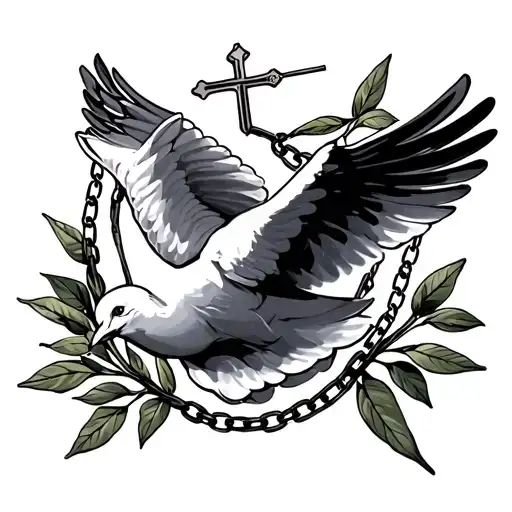 Dove And Olive Branch With Cross Chain Wrapped