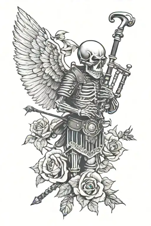 Skeleton Bagpipes Drums Police Saint Michael Roses