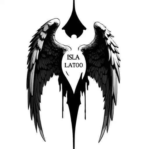 Gaurdian Angel Wings Spread Wide Upper Back Biblical Style Male Name Isla Hidden In Design Front