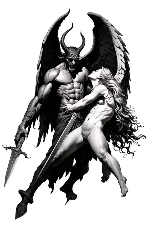 Devil Striking Down An Angel With A Sword