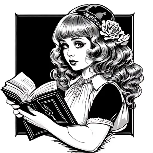 Traditional Style Pinup Girl With Baby Bangs Reading A Book