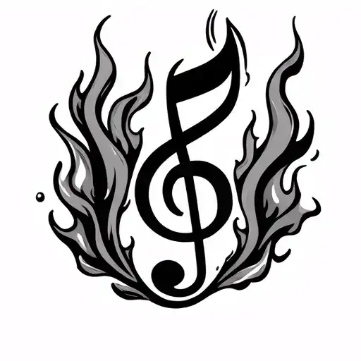 Music Note With Fire On The Bottom