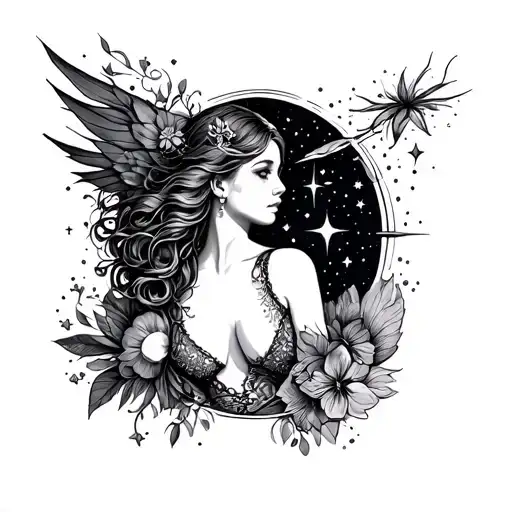 A Star Gazing Themed Sleeve Tattoo Featuring Sexy Women As Celestial Beings