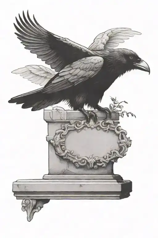 Crow Perched On Tombstone