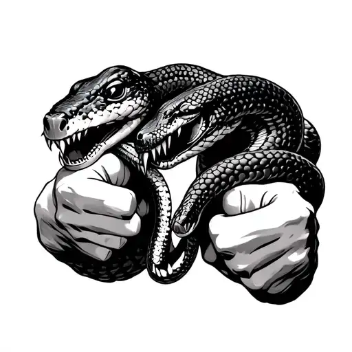 Two Fists Holding A Snake Head